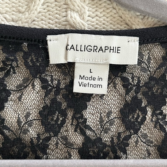 Calligraphie Brand Black with Lace Blouse women’s size Large - Picture 9 of 12